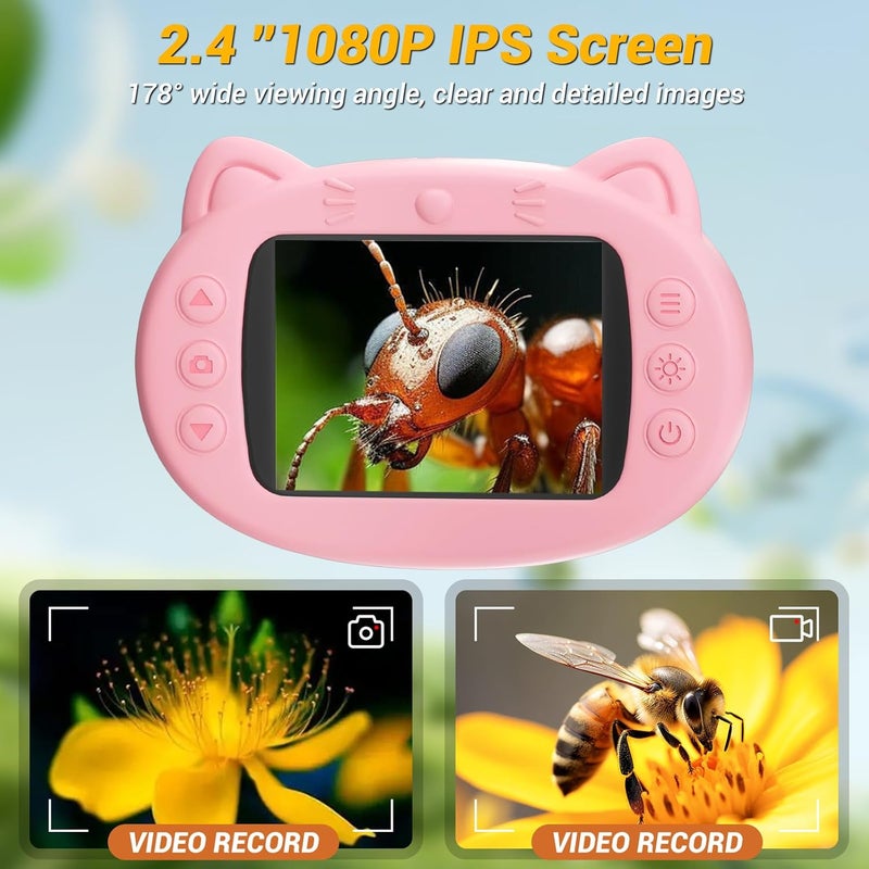 WINWEND 2.4" Screen Pocket Kids Microscope: 1000X Handheld Microscope for Photo and Video - Portable Science Kits STEM Toys – Christmas/Birthday Gifts for Girls & Boys Ages 3-12(Pink) - Image 3